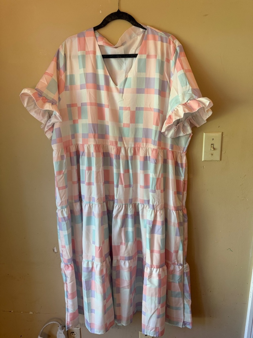 SHEIN Tiered Pastel Check Dress - Pink & Blue